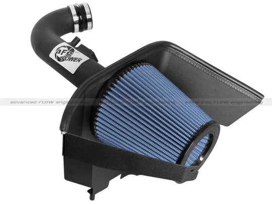 aFe MagnumFORCE Stage-2 PRO 5R cold air intake installed in a 2012-2014 Chevrolet Camaro V6 3.6L engine bay, showing the air filter and tubing