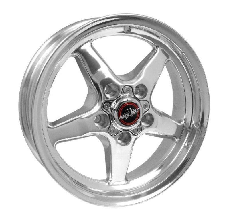 Race Star Drag Star 15x5 polished cast wheel with 5x4.50 bolt pattern and 2.38 backspacing, featuring a direct drill design.