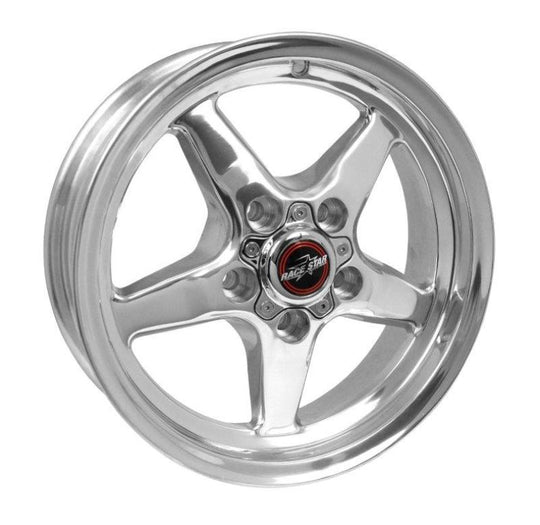 Race Star Drag Star 15x5 polished cast wheel with 5x4.50 bolt pattern and 2.38 backspacing, featuring a direct drill design.