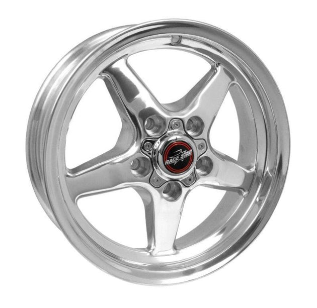 Race Star Drag Star 15x5 polished cast wheel with 5x4.50 bolt pattern and 2.38 backspacing, featuring a direct drill design.