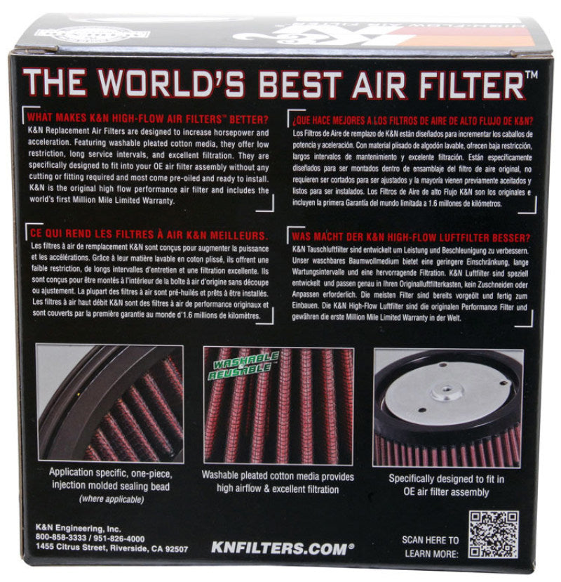 K&N Engineering round custom air filter, drop-in type, with 5-3/8 inch outer diameter, 4 inch inner diameter, and 2 inch height