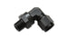 Vibrant -10AN to 3/8 inch NPT female swivel 90-degree adapter fitting, metal with threaded connections, used in fluid systems.