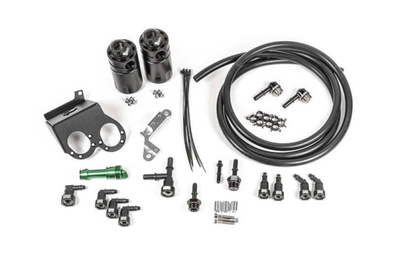 Radium Engineering 15-19 Corvette Z06 dual catch can kit with fluid lock, oil catch cans for engine ventilation system.