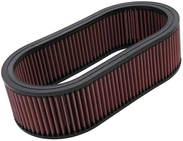 K&N Engineering custom oval drop-in air filter, 7.75 inches wide, 14.625 inches long, 4 inches high, designed for vehicle air intake