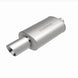 MagnaFlow stainless steel muffler with tip, 14x5x8 inches, featuring dual inlet and outlet pipes for vehicle exhaust system.