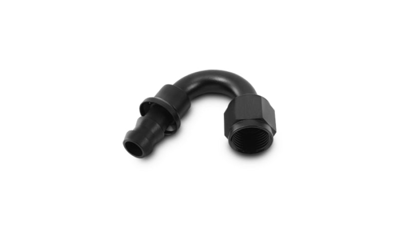 Vibrant -6AN push-on 150-degree hose end fitting, black metal fitting for high-performance automotive or fluid transfer applications