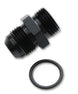 Vibrant black anodized 3AN male flare to 4 ORB male straight adapter fitting with O-ring for automotive or industrial use.