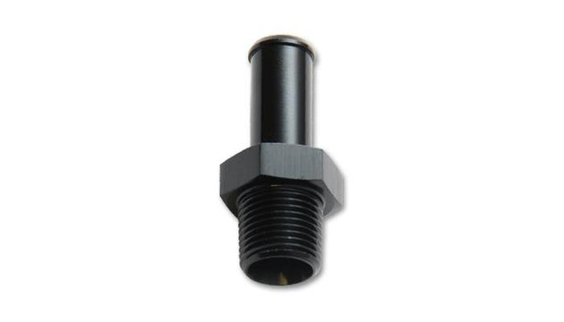 Vibrant aluminum 1/2-inch NPT to 5/8-inch barb straight fitting for plumbing and fluid connections.