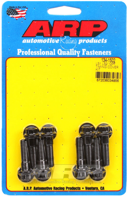 ARP 12pt Timing Cover Bolt Kit for Chevy LS1 and LS2 engines, includes hardware bolts for timing cover installation.