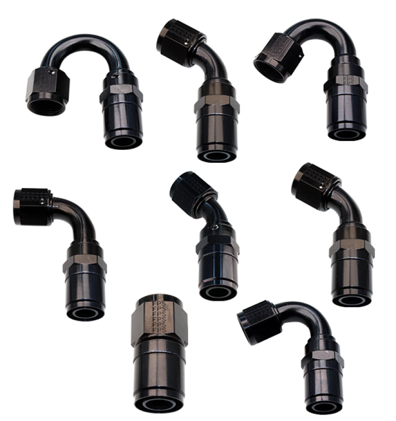 Fragola Race-Rite crimp-on hose end fitting, 90-degree AN-6AN, for high-performance racing hoses and fuel lines.