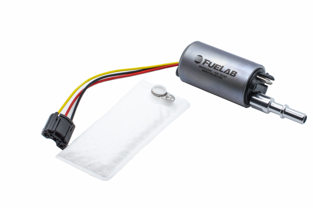 Fuelab 496 in-tank brushless fuel pump with 3/8 SAE outlet, delivering 500 LPH for fuel system applications.