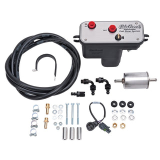 Edelbrock universal fuel sump module with adjustable 255 LPH fuel flow for high-performance fuel tanks.