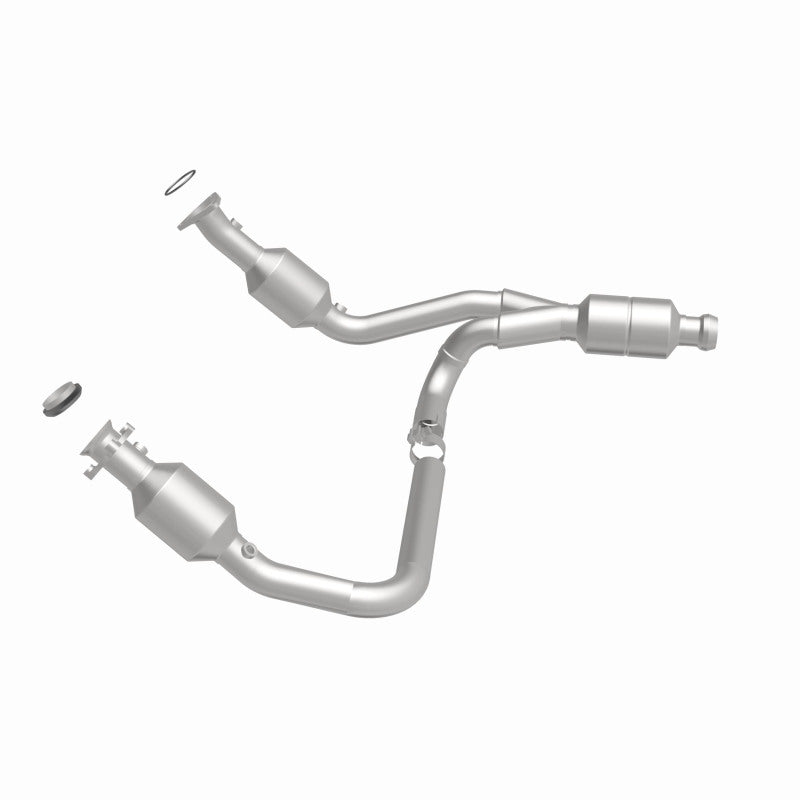 MagnaFlow direct fit catalytic converter for 2014-2016 GMC Sierra 1500 V6 4.3L engine, showing the shiny metal unit with inlet and outlet pipes.