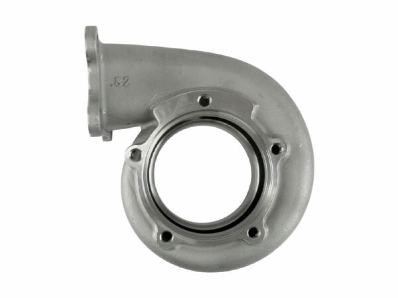 Turbosmart 62mm T3 turbine housing with 0.82AR, showcasing the stainless steel construction and precision-machined inlet.