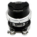 Turbosmart GenV RacePort black blow off valve with female flange for turbocharged engines, showcasing sleek design and connection ports.