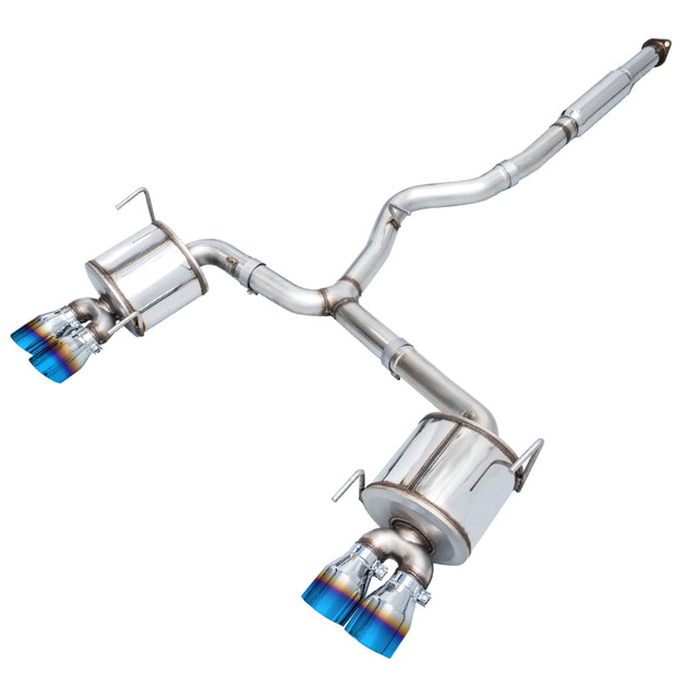 AWE Tuning 12-14 Subaru WRX STI Touring Edition catback exhaust with vapor blue quad tips, showcasing its sleek design and finish