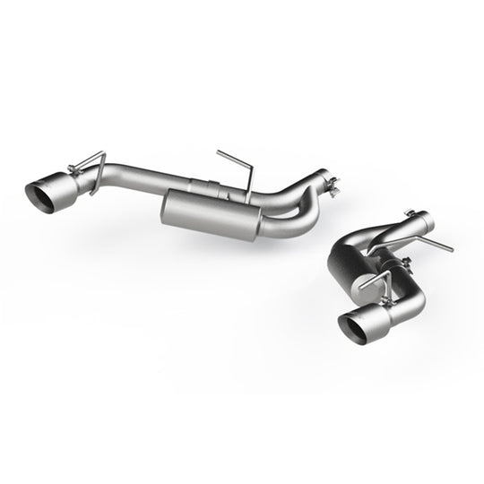 MBRP Chevrolet Camaro 2016-2019 2.5-inch aluminum axle back exhaust system with dual wall tips, shown from the side.