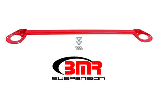 Red BMR Suspension front strut tower brace for 2016-2017 6th Gen Camaro V8 models, enhancing chassis rigidity and handling.
