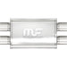 MagnaFlow Mag SS muffler with 11x4x9-inch dimensions and 2.25-inch dual inlet and outlet pipes, showcasing the stainless steel construction.