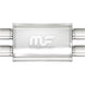 MagnaFlow Mag SS muffler with 11x4x9-inch dimensions and 2.25-inch dual inlet and outlet pipes, showcasing the stainless steel construction.