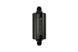 Turbosmart 10um 8AN inline fuel filter in black, designed for automotive fuel systems, with visible filter element and fittings.