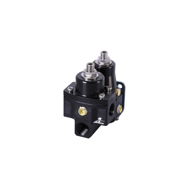 Aeromotive EFI to Carburetor fuel pressure regulator with adjustable control, stainless steel construction, and pressure gauge.
