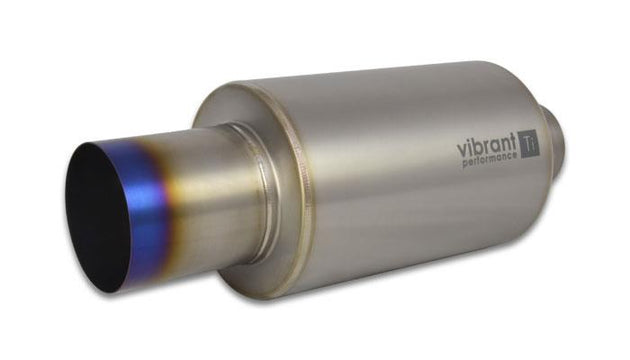 Vibrant titanium muffler with straight cut natural tip, 3-inch inlet and outlet, vehicle exhaust component, metallic finish