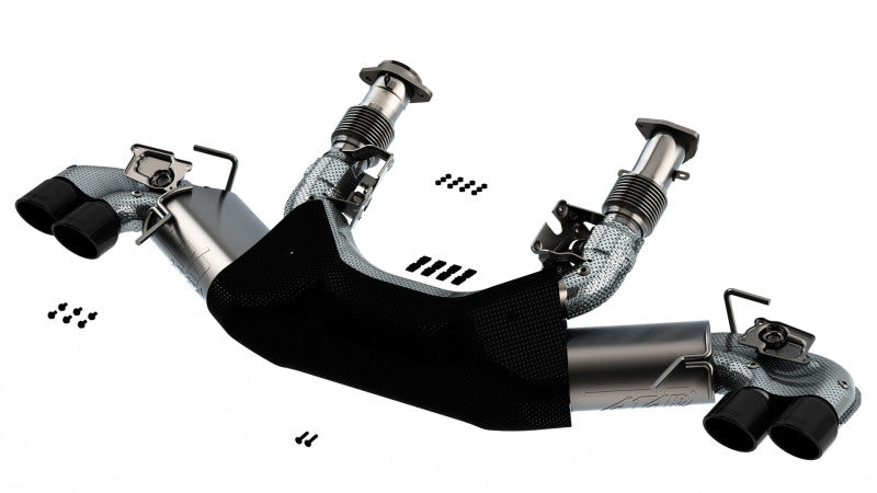 Borla catback exhaust system for 2020 Chevrolet Corvette C8 with dual round rolled tips and black chrome finish.
