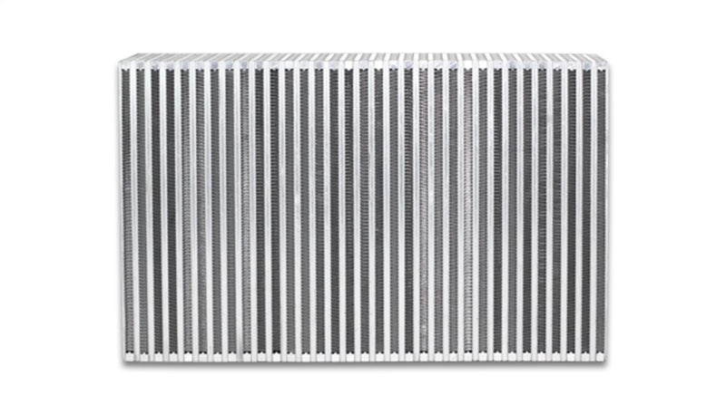 Vibrant vertical flow intercooler with 22-inch width, 14-inch height, and 4.5-inch thickness, featuring multi-port design for enhanced cooling.