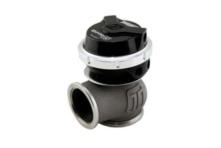 Turbosmart Gen V WG45 HyperGate45 external wastegate in black, with metal components and adjustable boost control for turbocharged engines