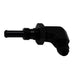 DeatschWerks 6AN male flare to 5/16 inch male barb bulkhead fitting, 90-degree angle, matte black anodized finish.