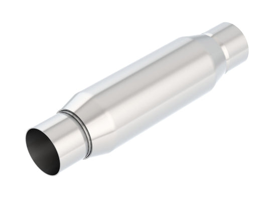 Borla CrateMuffler resonator with 2.5-inch center inlet and 3.5-inch round outlet, 10-inch length, for vehicle exhaust systems.