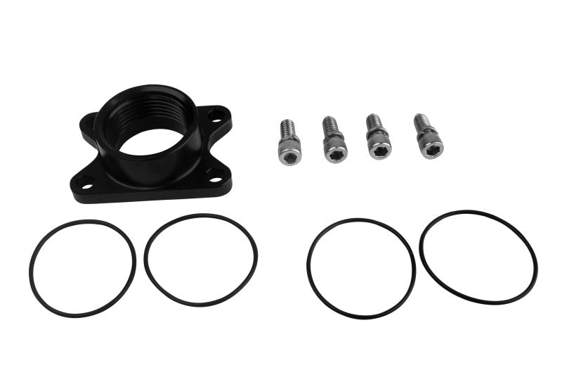 Aeromotive spur gear fuel pump adapter with AN-16 port, fitting for high-performance automotive fuel systems.
