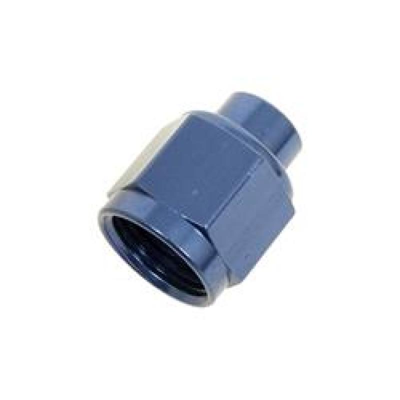 Blue Fragola -8AN aluminum flare cap fitting for fuel and fluid lines, designed for high-performance automotive applications.