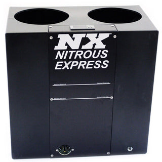 Nitrous Express NX hot water bottle bath, a black rubber bottle with a screw cap, designed for use as a nitrous bottle accessory.
