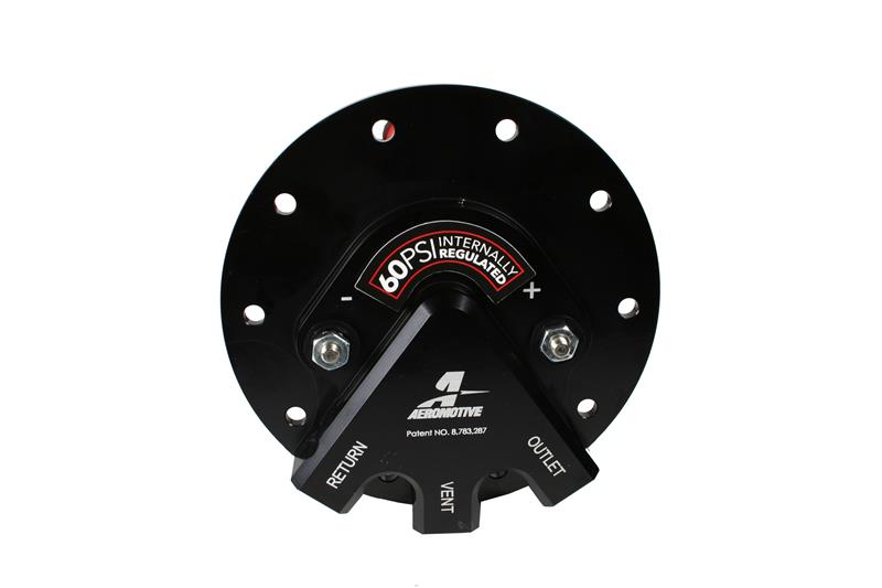 Aeromotive universal EFI returnless phantom fuel pump showing metal body and wiring for high-performance automotive fuel system.