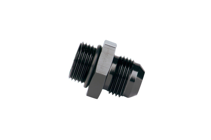Aeromotive ORB-08 to AN-08 male flare adapter fitting showing metal fitting with threaded ends for automotive fuel or oil lines