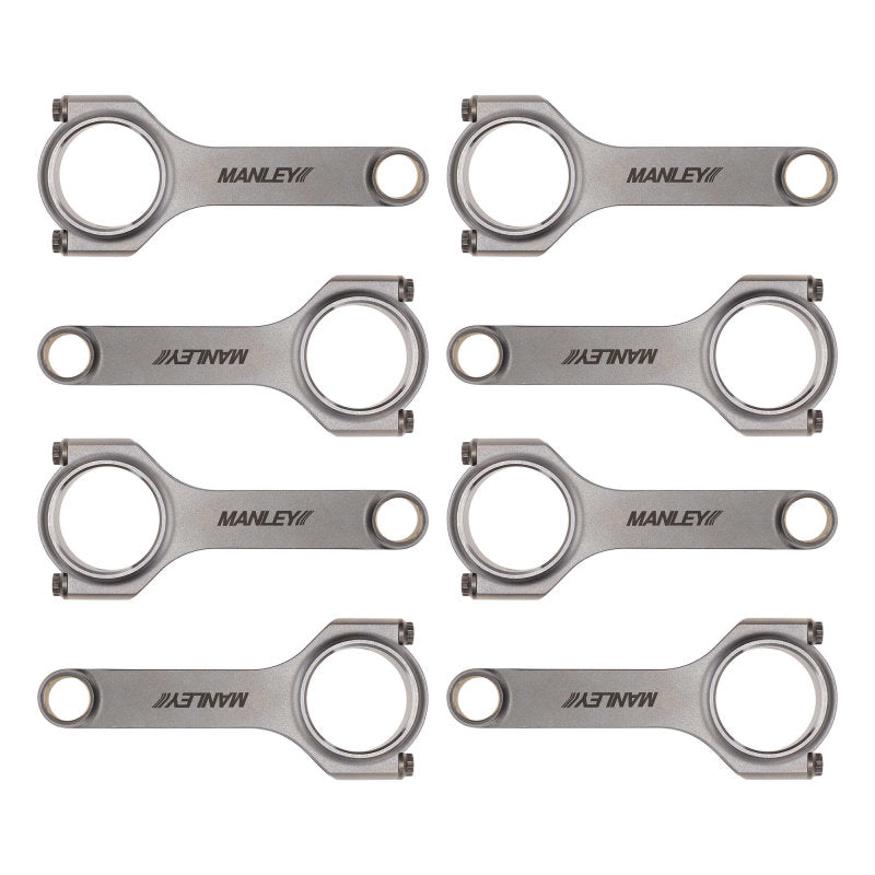 Manley Performance Chevy LS-1 small block H-beam connecting rod with ARP 2000 bolts, showing detailed metal construction.