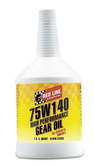 Red Line 75W140 gear oil quart bottle, high-performance gear lubricant for automotive differentials and transmissions.