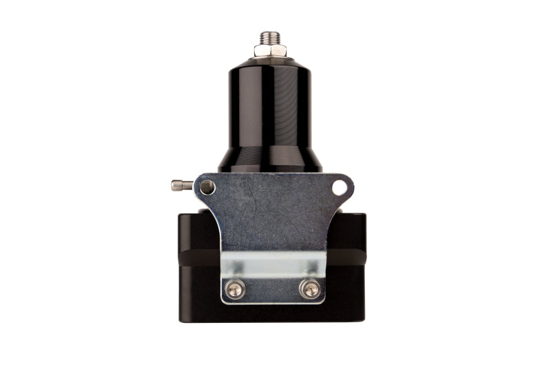 Aeromotive Pro-Series EFI Boost Reference Fuel Pressure Regulator showing metal body and adjustment knob for automotive fuel systems.