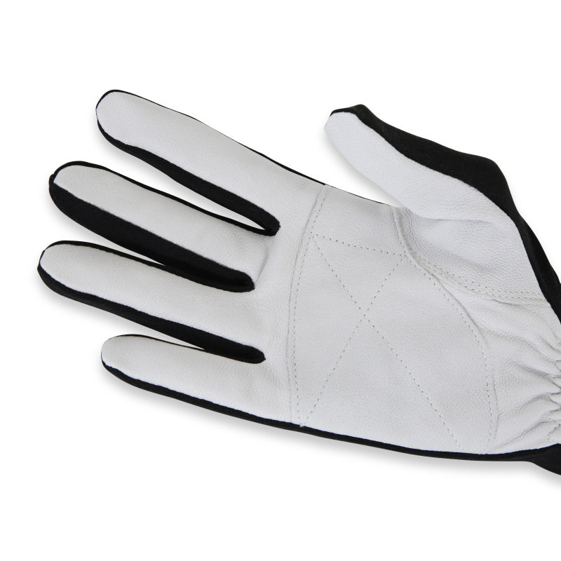 Black RaceQuip Basic Race Glove in medium size, showing the durable glove with textured grip for racing safety and comfort.
