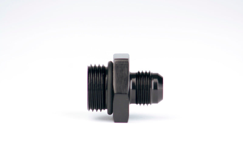 Aeromotive ORB-08 to AN-06 male flare reducer fitting showing metal fitting with threaded ends and smooth flare connection.