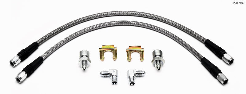 Wilwood Flexline Kit for 1955-1957 Chevy with Forged Dynalite front calipers, showing brake lines and fittings.