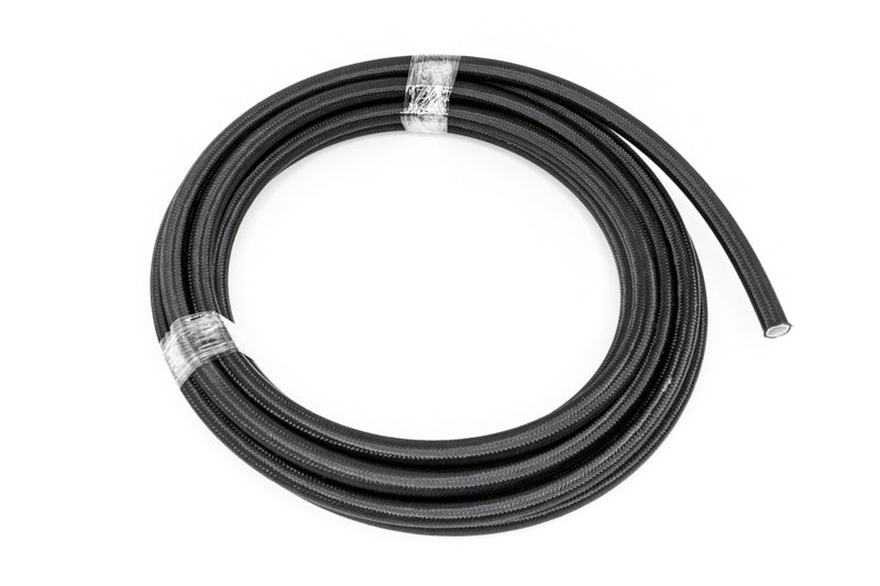 DeatschWerks 8AN black nylon braided PTFE hose, 20 feet long, durable automotive fuel and fluid transfer hose with reinforced construction.