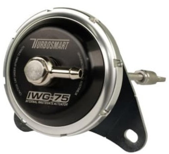 Turbosmart IWG75 wastegate actuator in black for GM LTG 2.0L engines, designed for 7 PSI boost control.