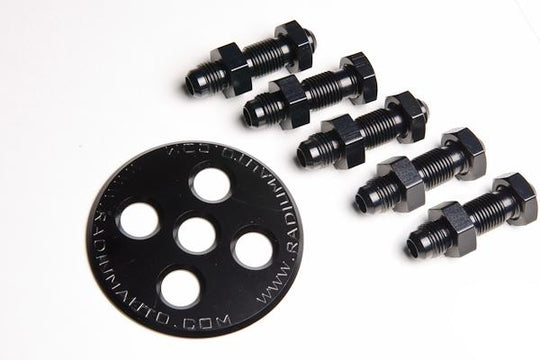 Radium Engineering electrical bulkhead stud fittings kit with six high-quality metal fittings for secure electrical connections.