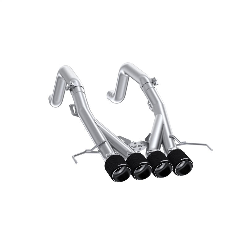 MBRP exhaust system for Chevrolet Corvette 2014-2019, 6.2L axle-back muffler bypass with quad carbon fiber tips.