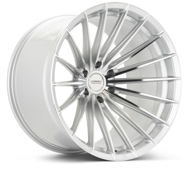 Vossen HFX-4 17x9 forged wheel in silver polished finish, 6x135 bolt pattern, ET0, super deep dish design.