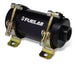 Fuelab Prodigy high pressure EFI inline fuel pump in black, designed for up to 1000 HP engines, with compact, durable construction.