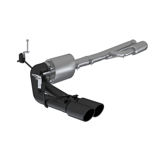 MBRP catback exhaust system for 2019+ Chevrolet Silverado 1500 with 4.5L/5.3L engine, black coated dual side exit with 4-inch OD tips
